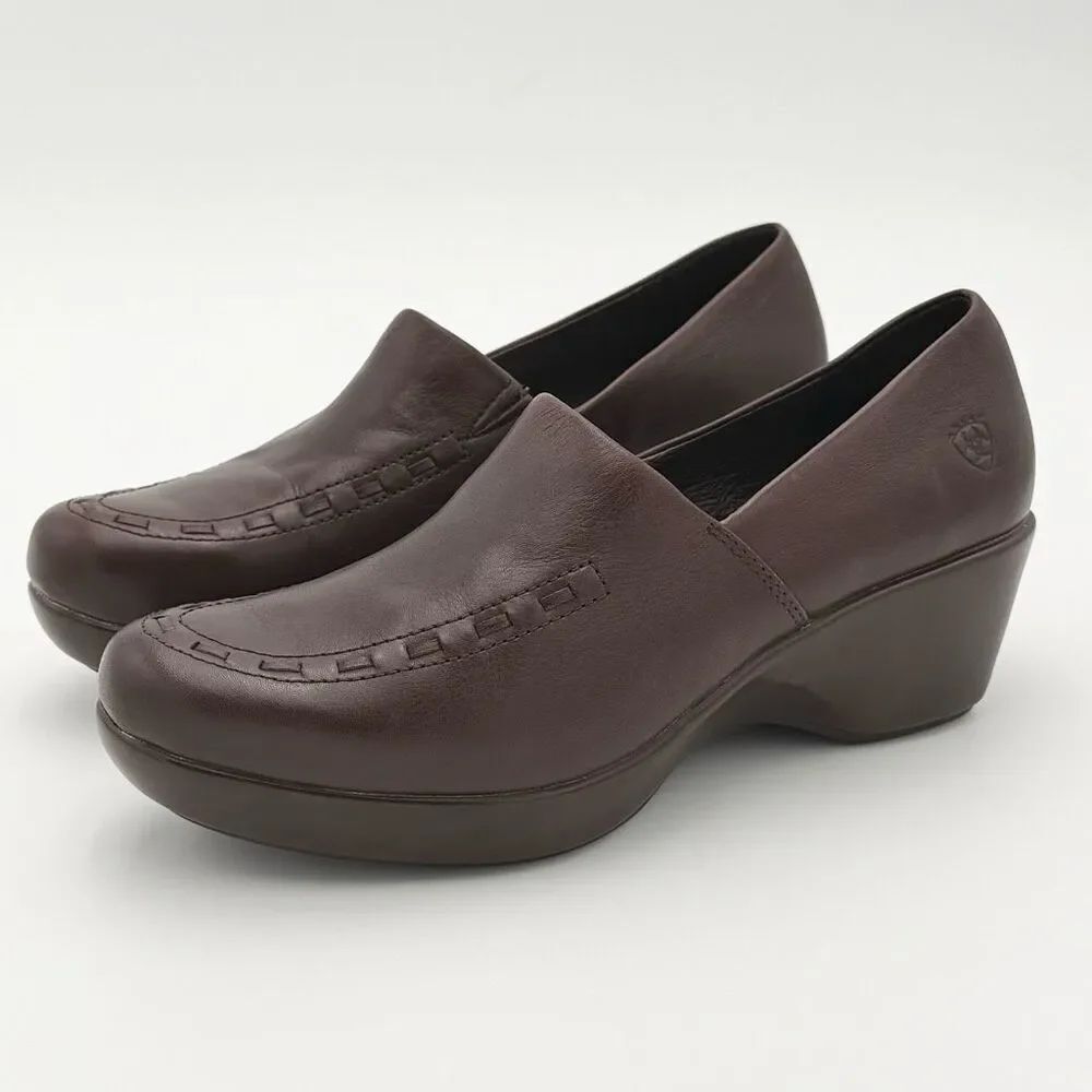 Ariat Brown Leather Slip-On Clogs Apron Toe Design - US Women’s 8M / EU 39